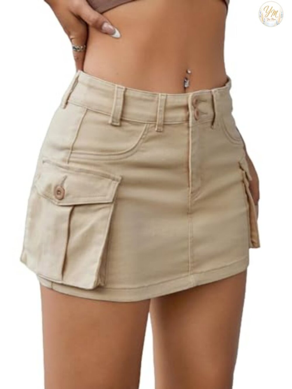 Button Bodycon Mini Denim Cargo Skirt with Pockets